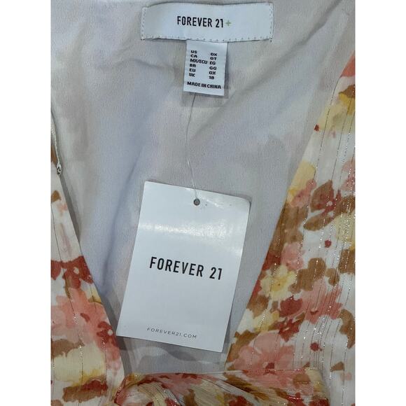 NWT Forever 21 Plus 0X Peach Floral long sleeve ruffled mini dress cottage fairy - Picture 3 of 8